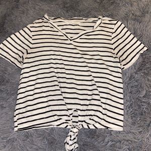 Black and White Striped Tee with Knot Detail